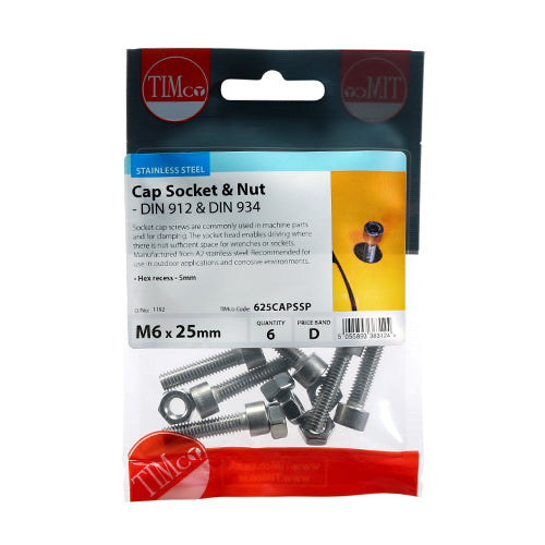 Cap Socket & Nut - A2 SS - M6 x 25 | TIMpac of 6