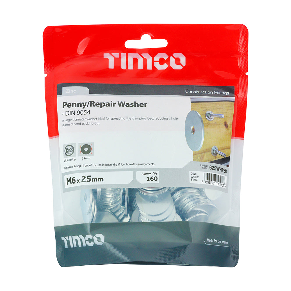 Penny Washer DIN 9054 - BZP - M6 x 25 | TIMpac of 10