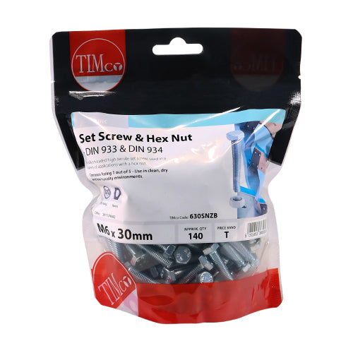 Set Screw & Hex Nut - BZP - M6 x 30 | TIMpac of 4
