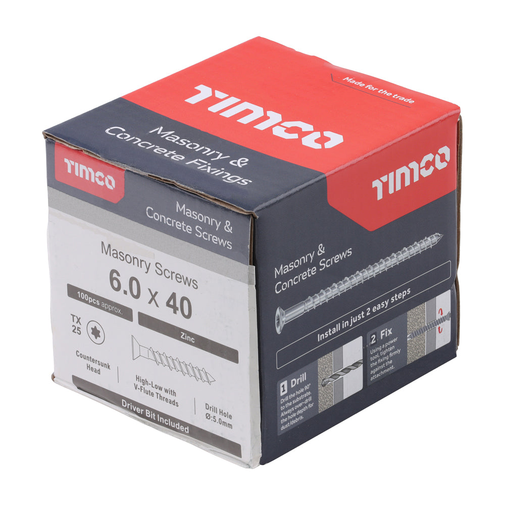 Multi-Fix Masonry Screw - CSK - 6.0 x 40 | TIMpac of 12