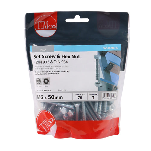 Set Screw & Hex Nut - BZP - M6 x 50 | TIMpac of 4