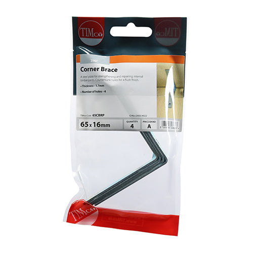 Corner Brace - BZP - 65 x 65 x 16 | TIMpac of 4