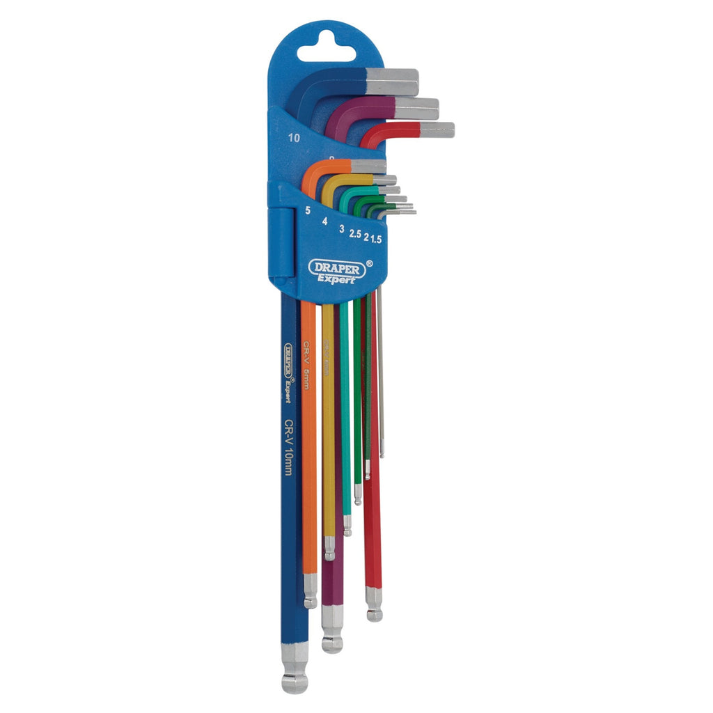 Draper Expert Metric Extra Long Hex. and Ball End Key Set, Colour Coded (9 Piece) Draper