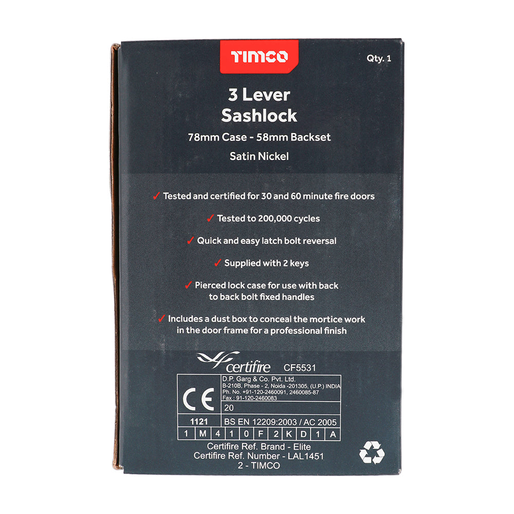 3 Lever Sashlock Sat. Nickel - 78 case / 58 backset | Box
