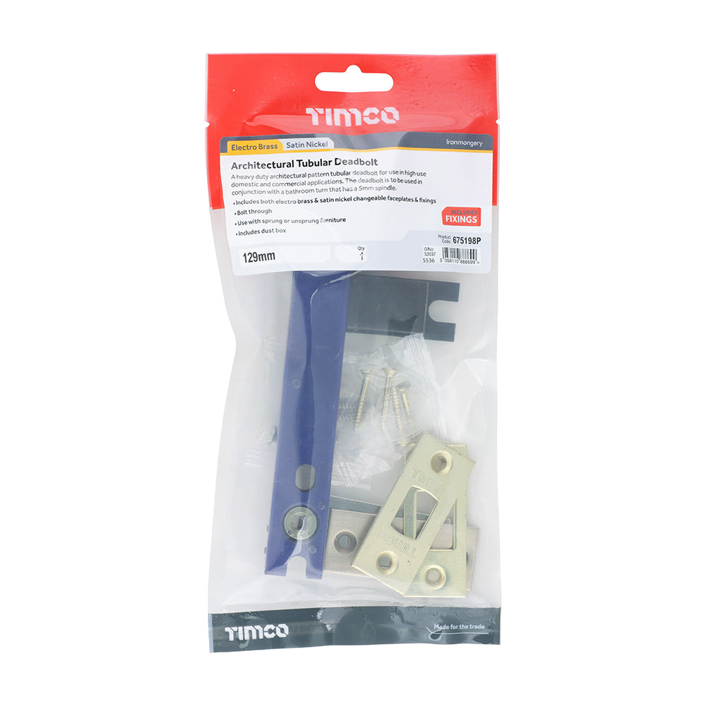Arch Tubular D/Bolt EB & SN - 129 case / 108 backset | Plain Bag
