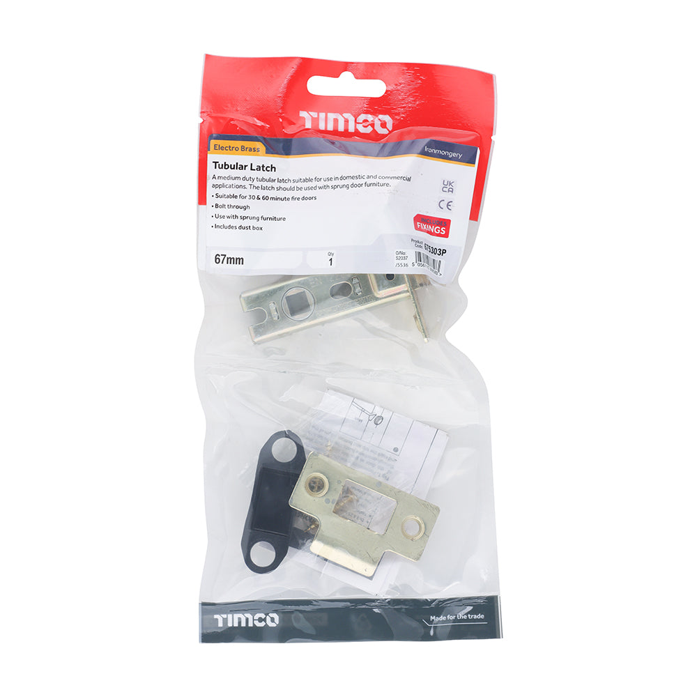 Tubular Latch E. Brass - 67 case / 45 backset | Plain Bag