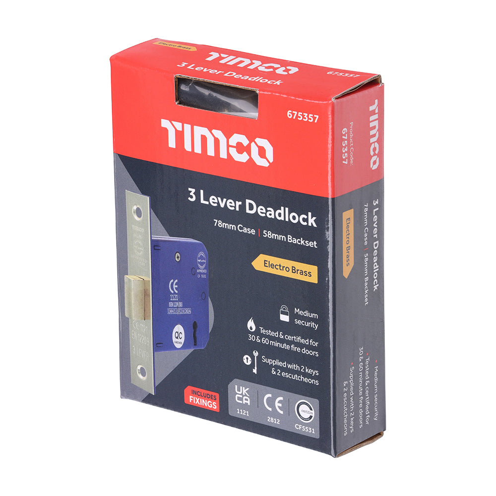 3 Lever Deadlock E. Brass - 78 case / 58 backset | Box