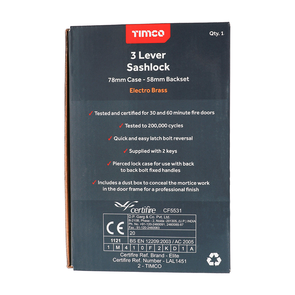 3 Lever Sashlock E. Brass - 78 case / 58 backset | Box