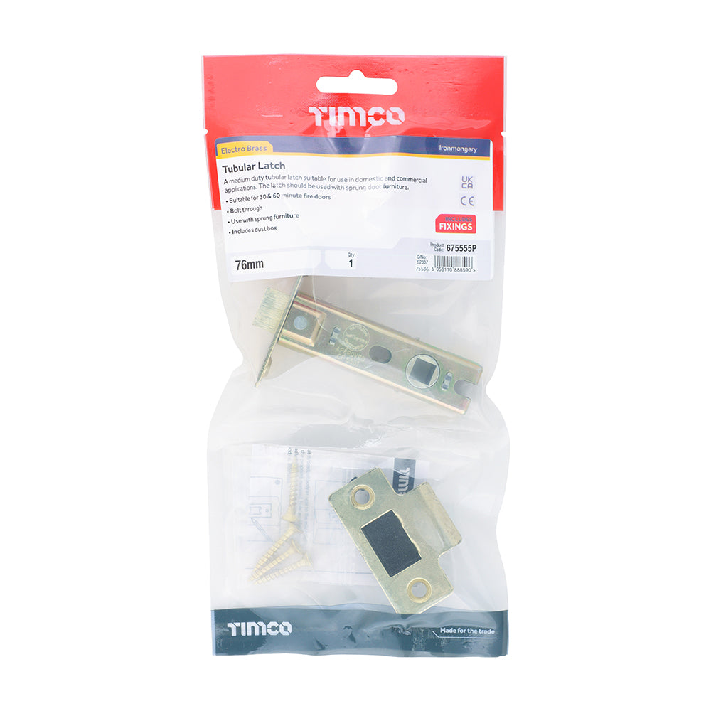 Tubular Latch E. Brass - 76 case / 57 backset | Plain Bag