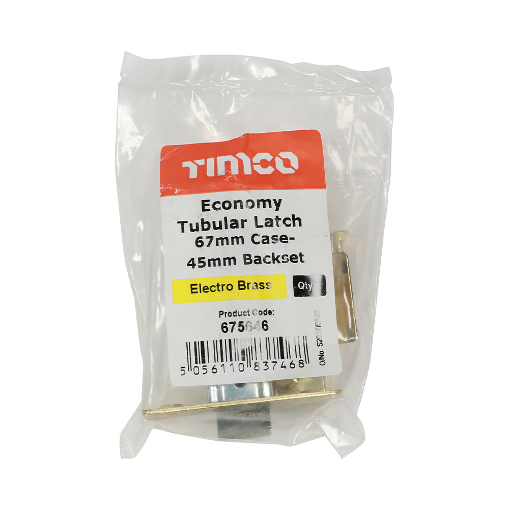 Eco Tubular Latch E Brass - 67 case / 45 backset | Plain Bag