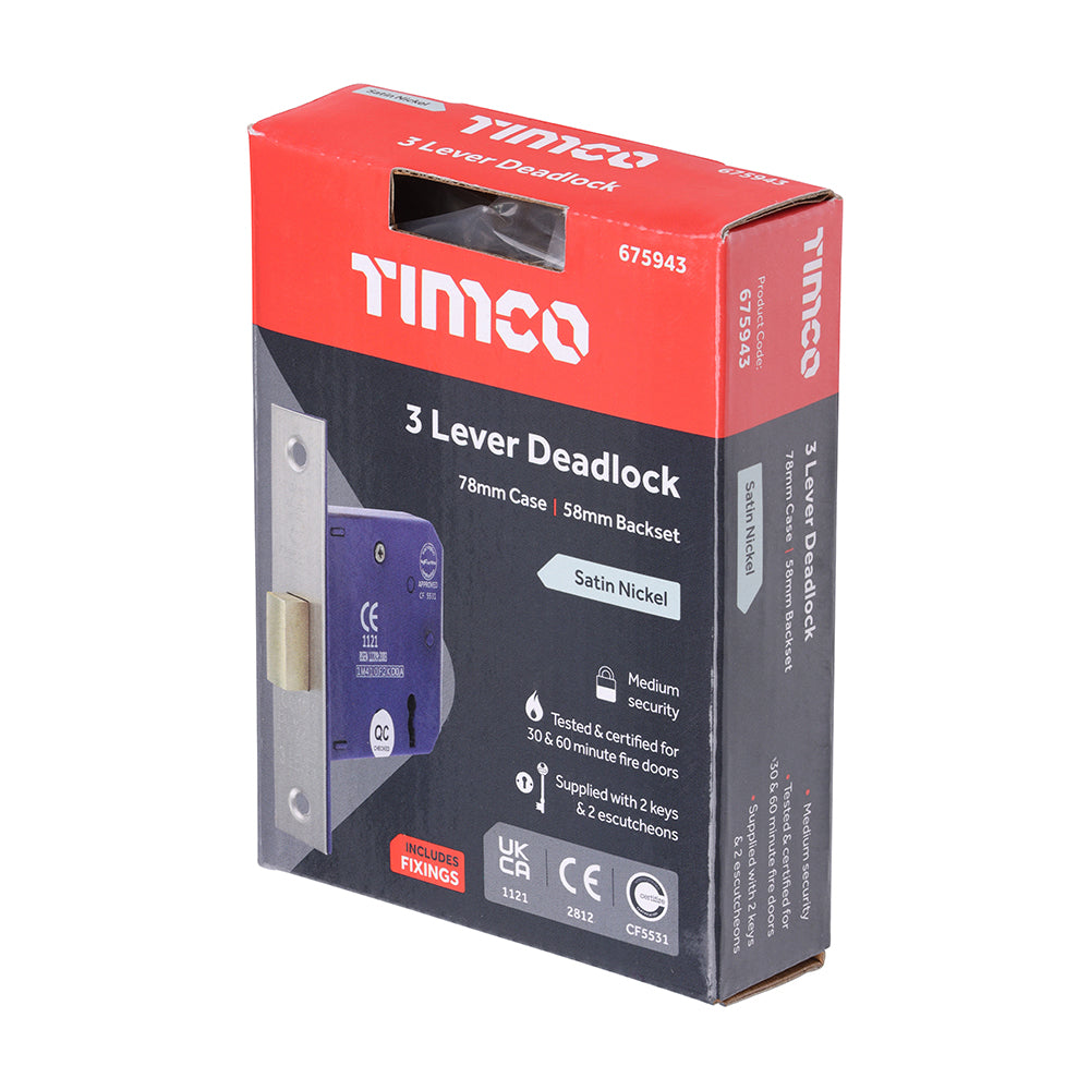 3 Lever Deadlock Sat. Nickel - 78 case / 58 backset | Box