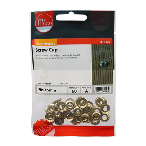 Surface Screw Cup - E/Brass - To fit 6 Gauge Screws | TIMpac of 60