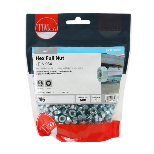Hex Nut DIN 934 - BZP - M6 | TIMpac of 40