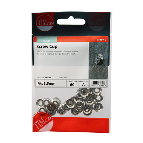 Surface Screw Cups - Nickel - To fit 6 Gauge Screws | TIMpac of 60