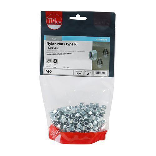 Nylon Nut Type P DIN 982 BZP - M6 | TIMpac of 20