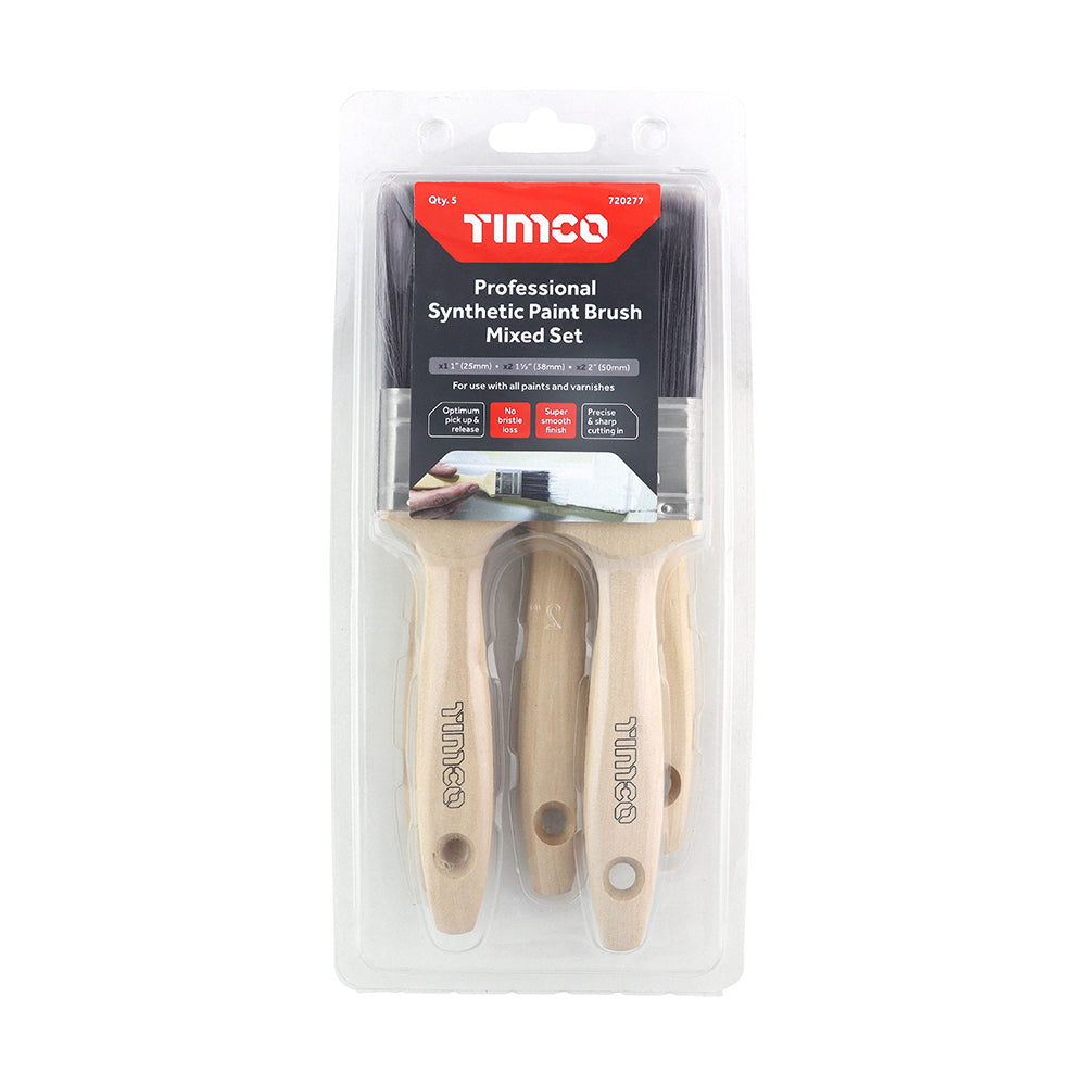 Timco Professional Synthetic Paint Brush Mixed Set | 5pcs Timco