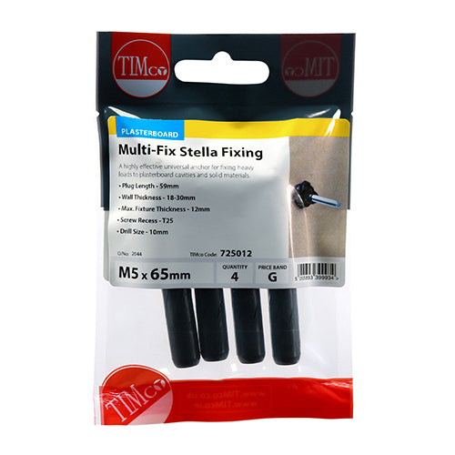 Multi-Fix Stella Fixing Black - M5 x 65 | TIMpac of 4