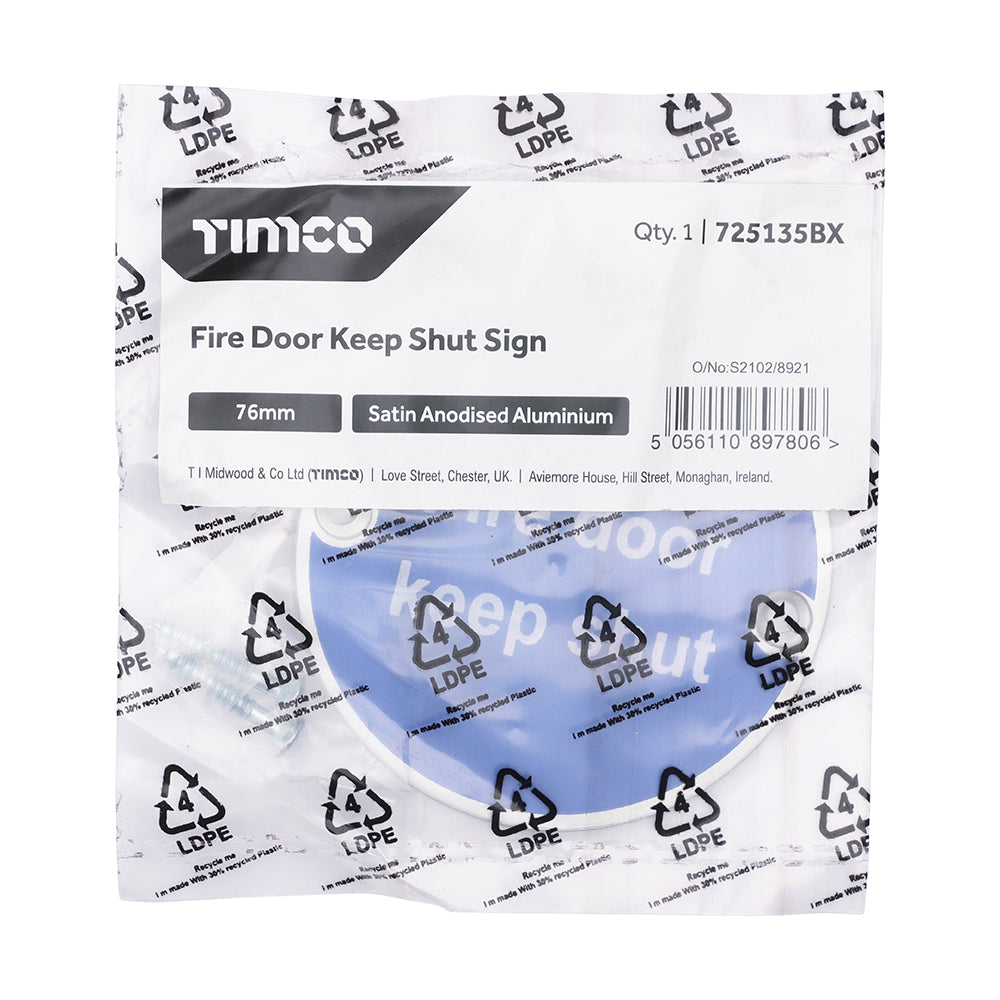 Fire Door Keep Shut Sign SAA - 76mm | TIMpac