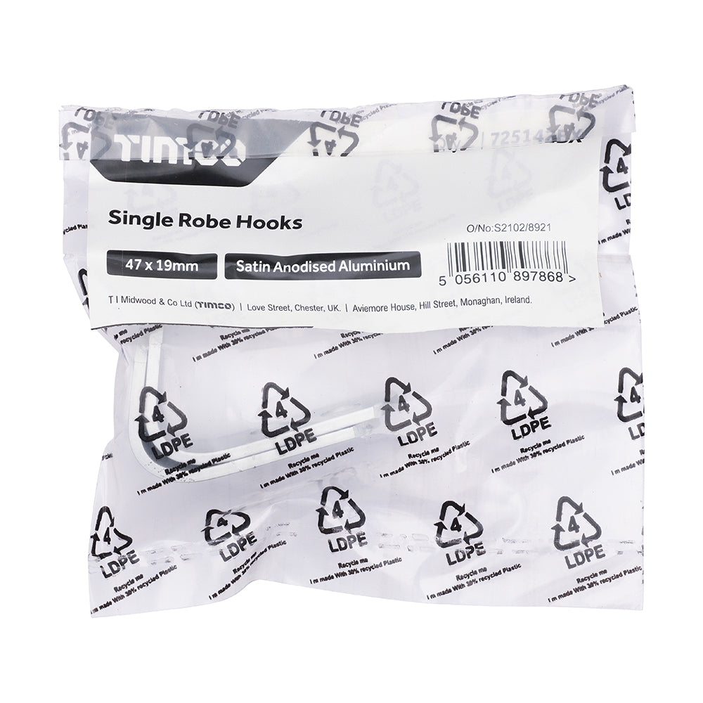 Single Robe Hook SAA - 47 x 19 | TIMpac of 2