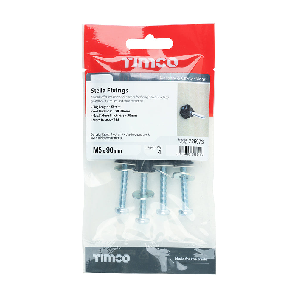 Multi-Fix Stella Fixing Black - M5 x 90 | TIMpac of 4