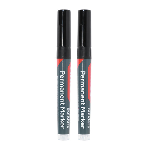 Builders Permanent Markers BLK - Chisel Tip | Blister Pack of 2