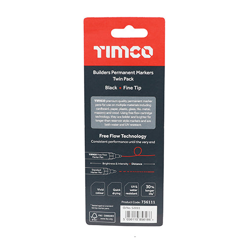 Builders Permanent Markers BLK - Mixed | Blister Pack of 2