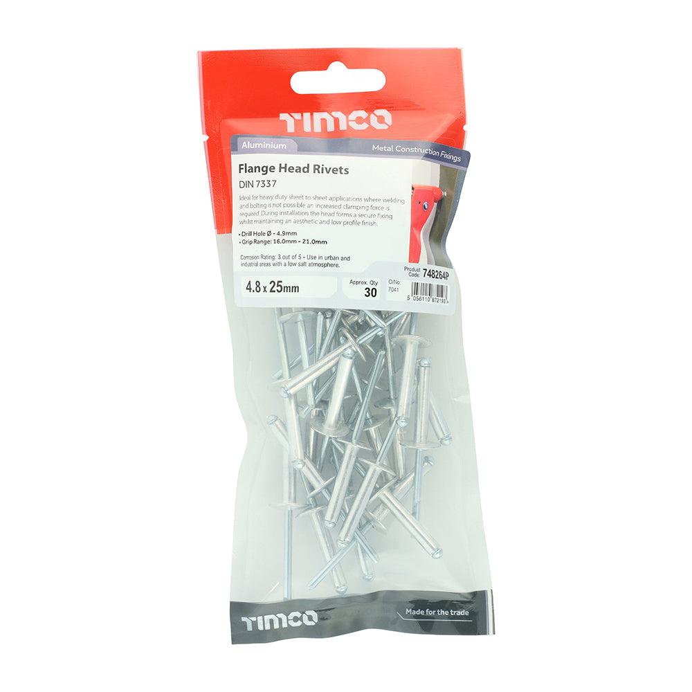 Rivets - Flange Head - Alumin. - 4.8 x 25 | TIMpac of 30