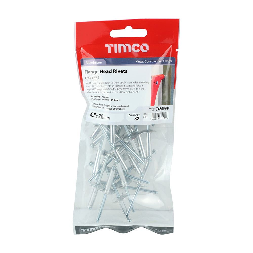 Rivets - Flange Head - Alumin. - 4.8 x 20 | TIMpac of 32