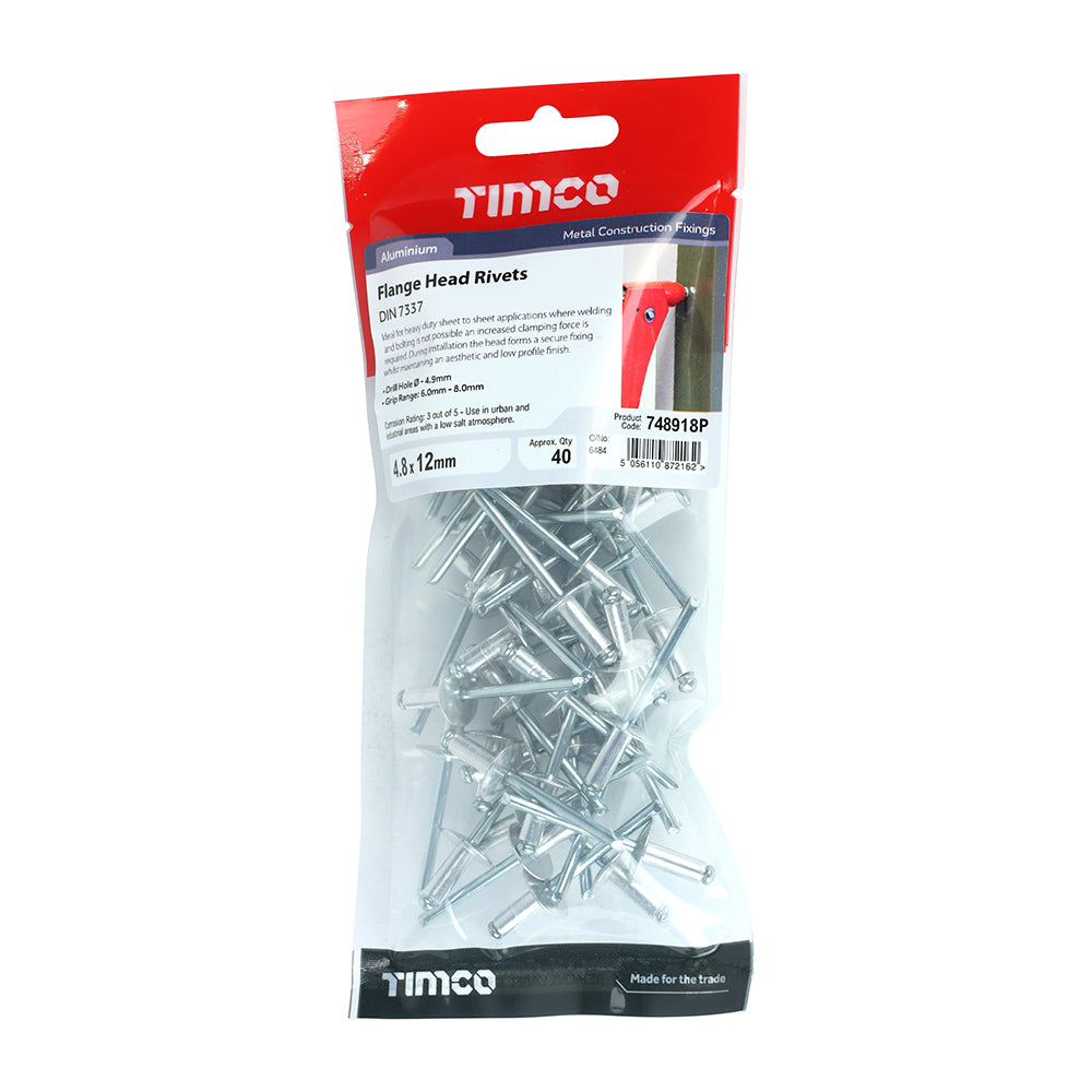 Rivets - Flange Head - Alumin. - 4.8 x 12 | TIMpac of 40