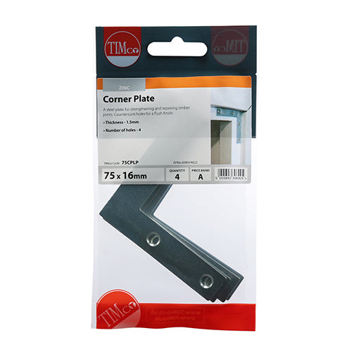 Corner Plate - BZP - 75 x 75 x 16 | TIMpac of 4