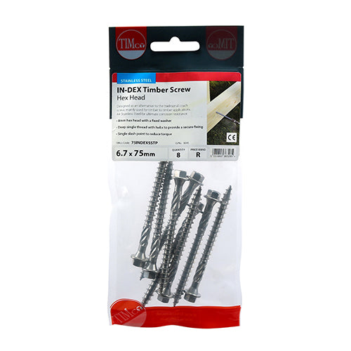Hex Head Timber Screw - A4 SS - 6.7 x 75 | TIMpac of 8