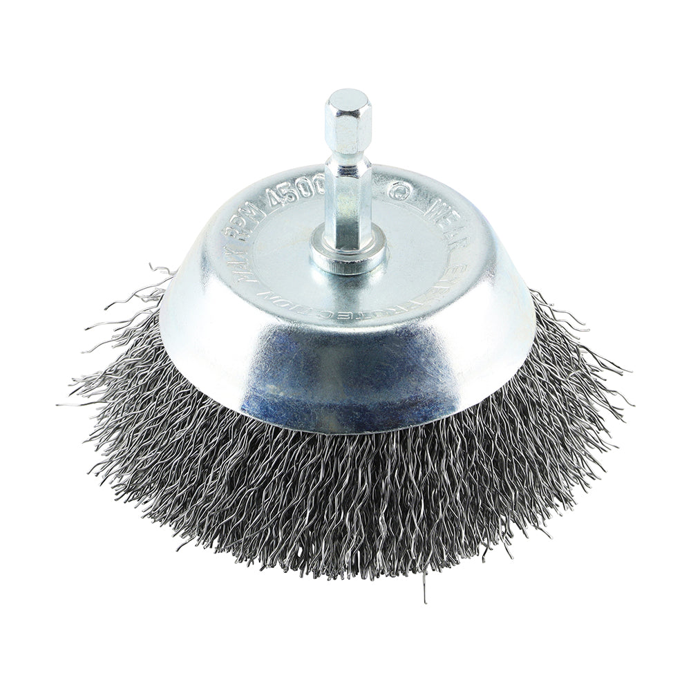 Timco Drill Cup Brush - Crimped Steel Wire | 75mm Timco