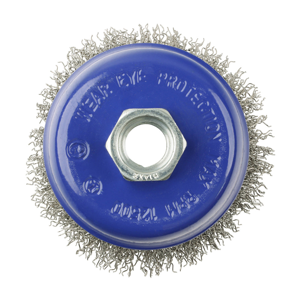 Timco Angle Grinder Cup Brush - Crimped Stainless Steel - Diameter mm 75 - Wire Thickness mm 0.5