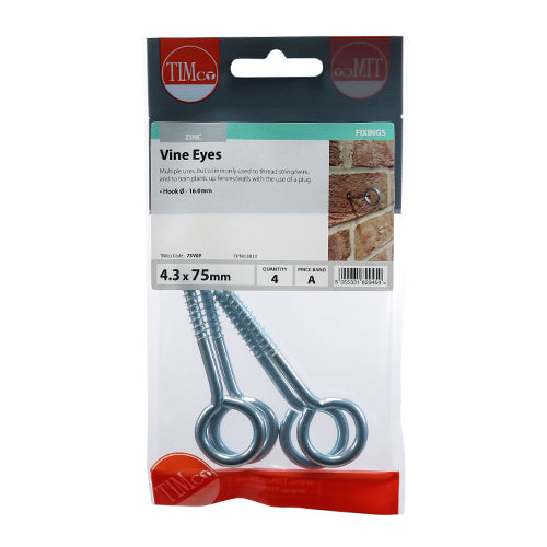 Vine Eyes - BZP - 75mm | TIMpac of 4