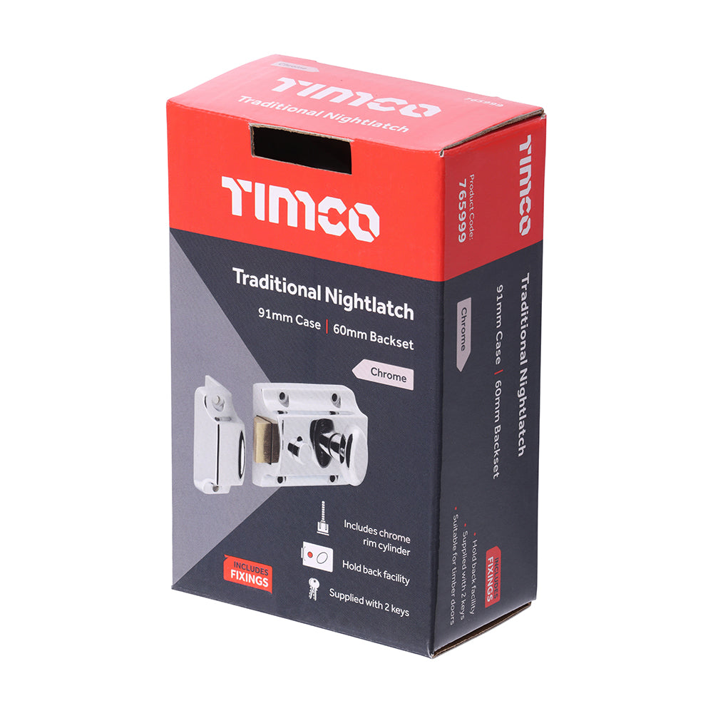 Traditional Nightlatch Chrome - 91 case / 60 backset | Box