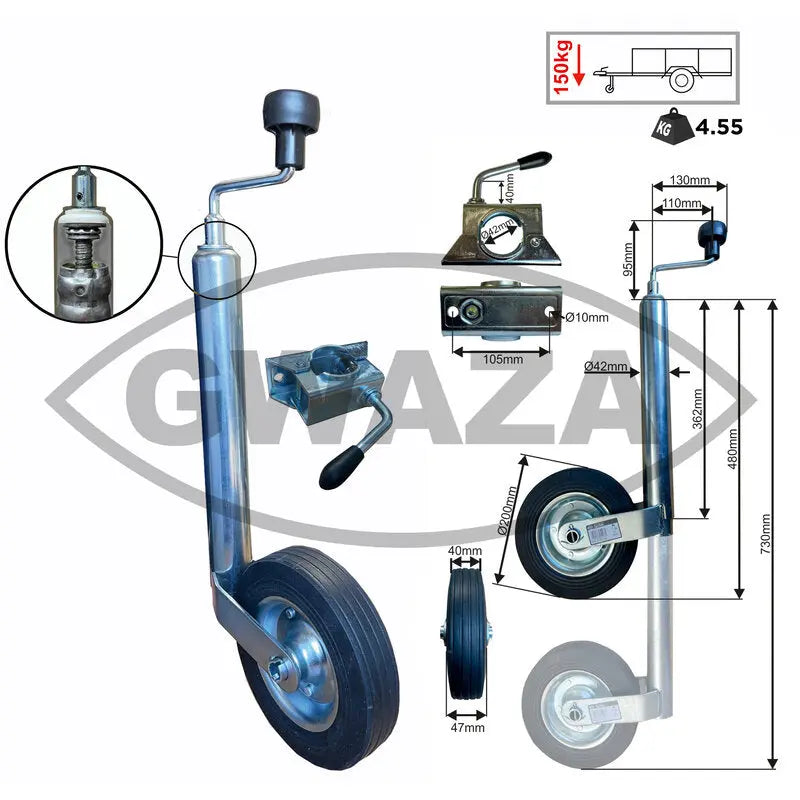 Gwaza Jockey Wheel 42mm with Clamp N.W.L 150kg.