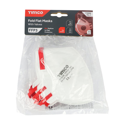 Timco FFP3 Fold Flat Masks with Valve - Pack of 3