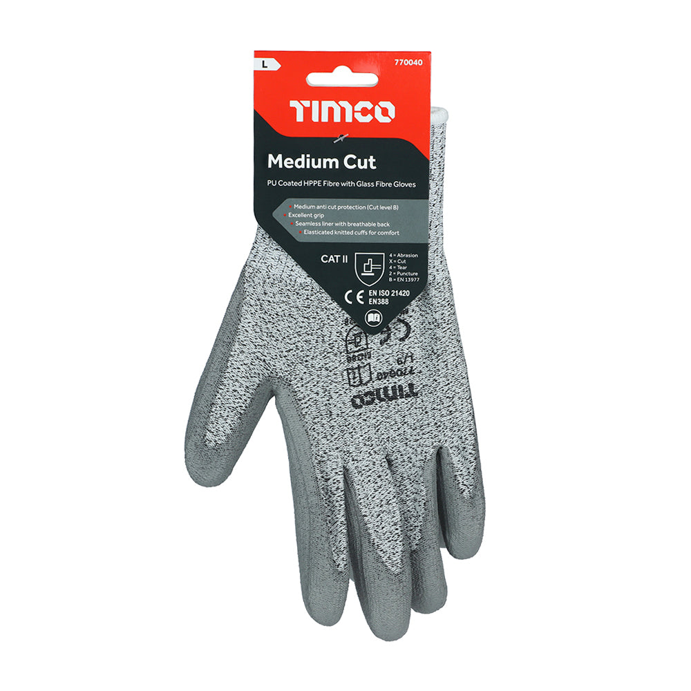 Medium Cut B Glove PU - Large | Backing Card