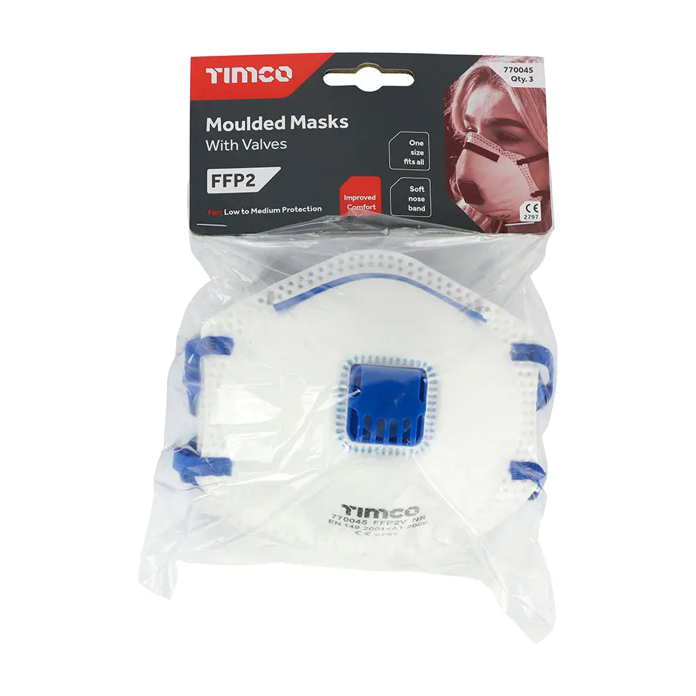 Timco FFP2 Moulded Masks with Valve | Pack of 3 Timco