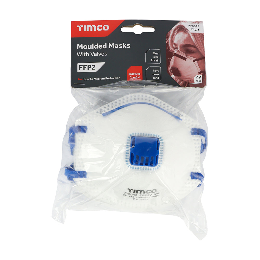 Timco FFP2 Moulded Masks with Valve - Pack of 3