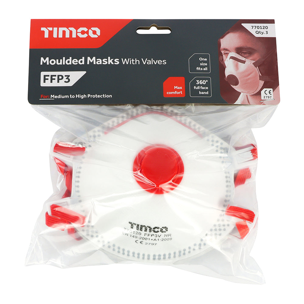 Timco FFP3 Moulded Masks with Valve - Pack of 3