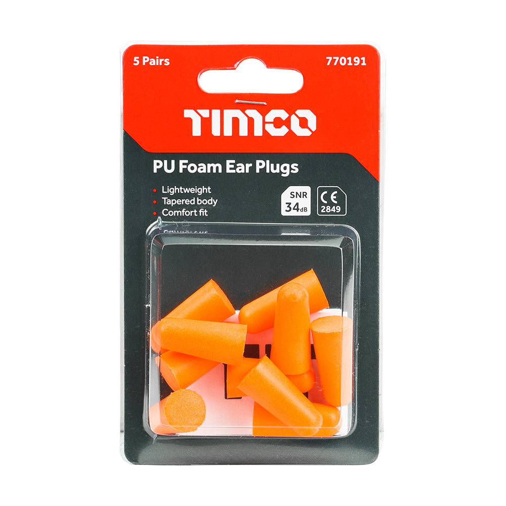 PU Foam Ear Plugs PACK - One Size | Blister Pack of 5