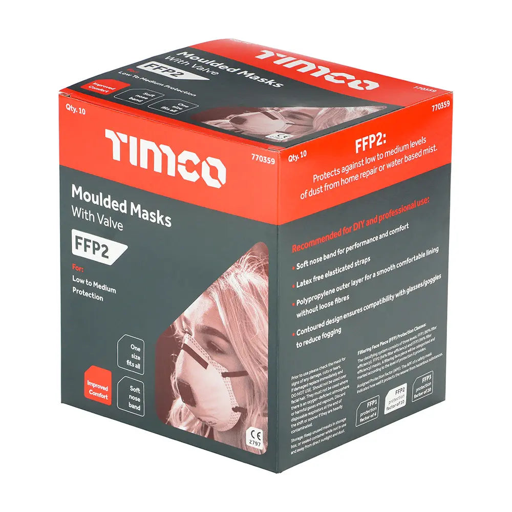 Timco FFP2 Moulded Masks with Valve | Pack of 10 Timco