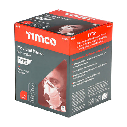 Timco FFP3 Moulded Masks with Valve - Pack of 5