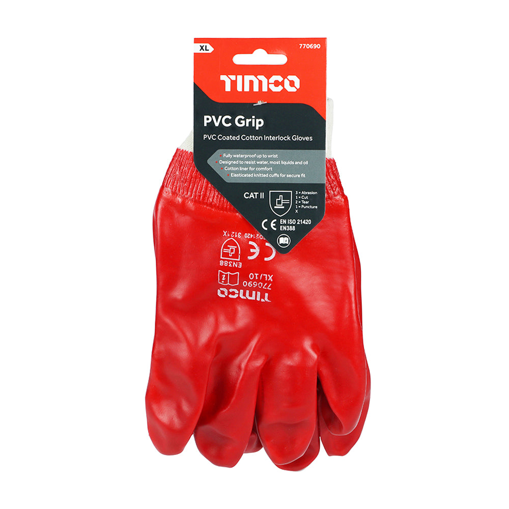 PVC Coated Grip Gloves Cotton - X Large | Backing Card