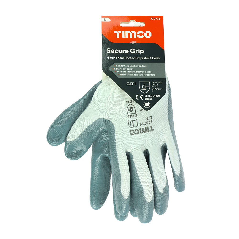 Secure Grip Glove Nitrile Foam - Large | Backing Card