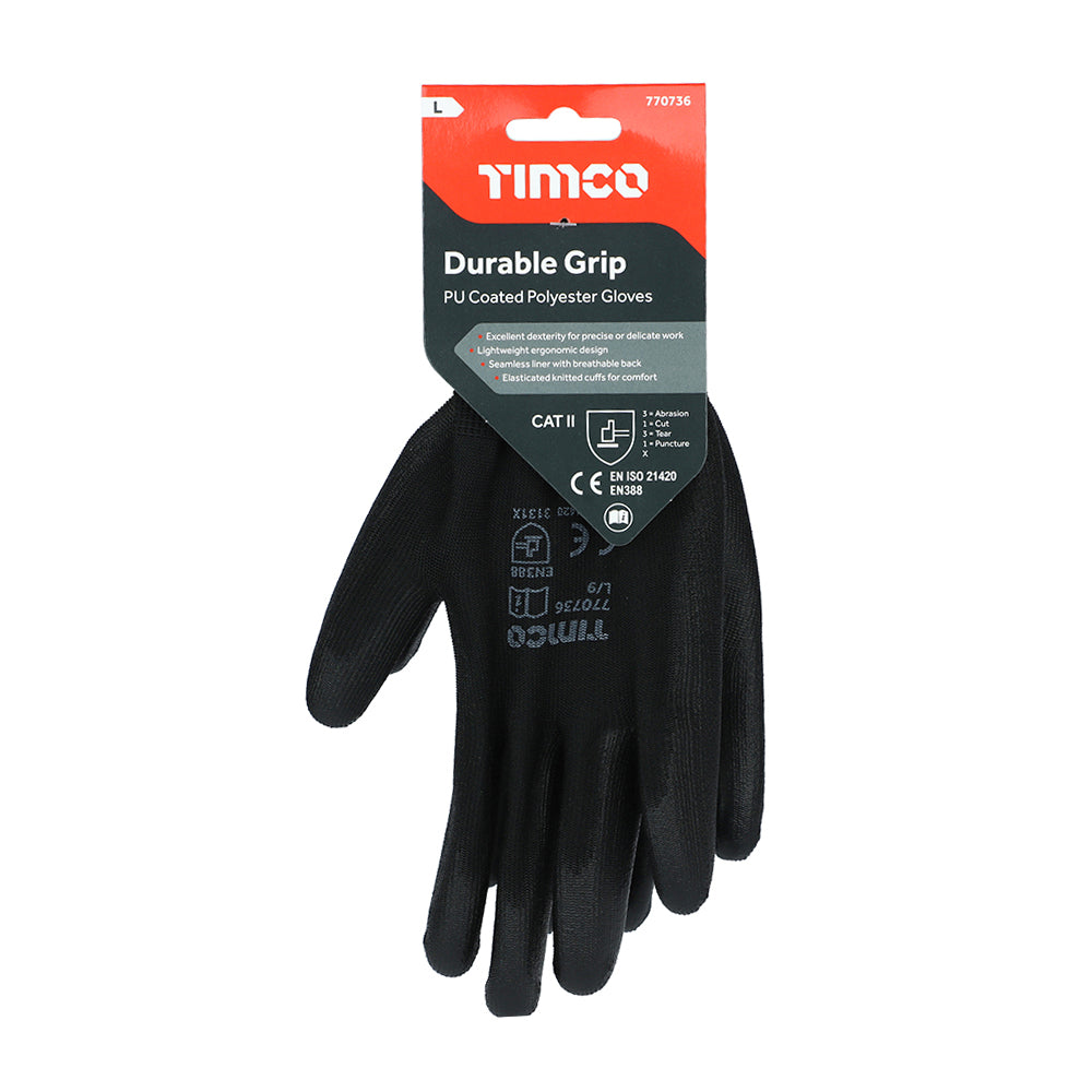 Durable Grip Glove PU - Large | Backing Card