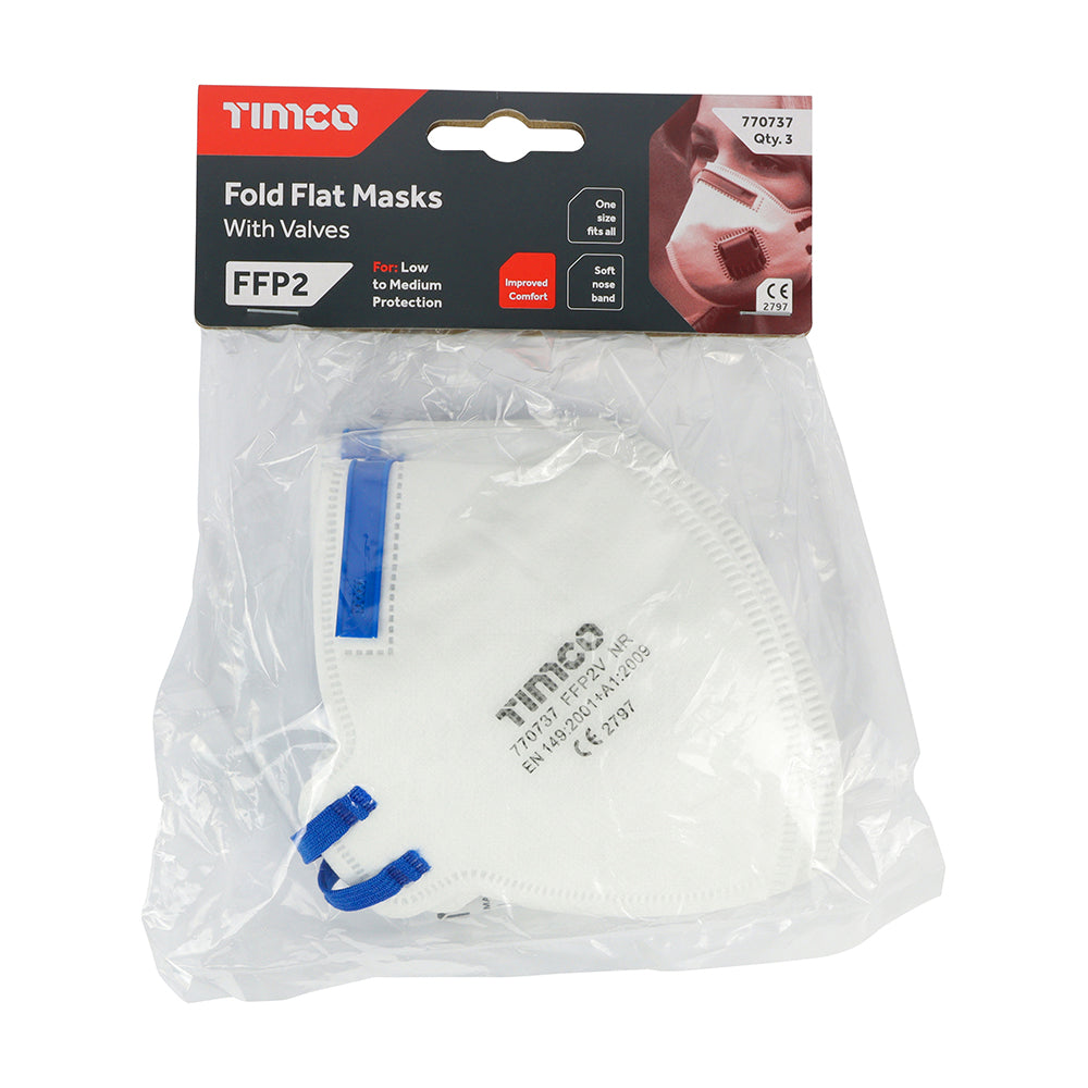 Timco FFP2 Fold Flat Masks with Valve - Pack of 3