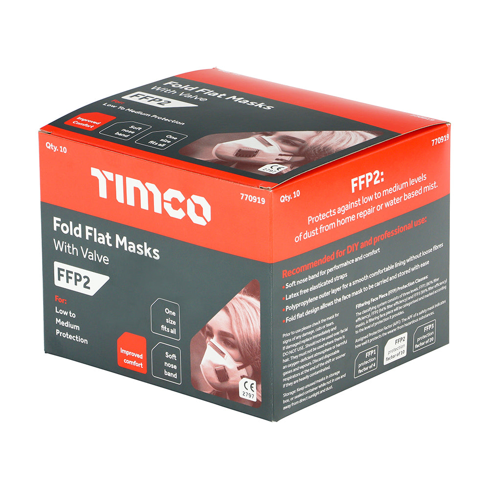 Timco FFP2 Fold Flat Masks with Valve - Pack of 10