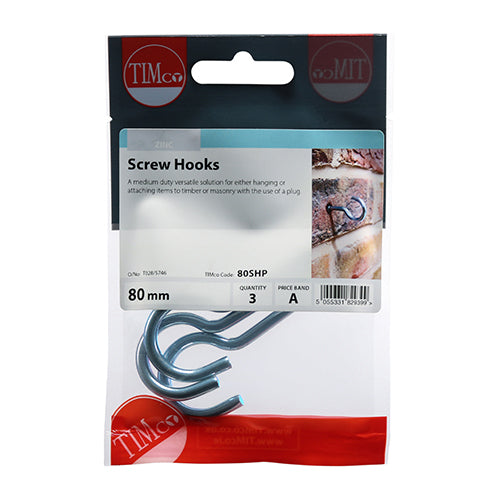 Screw Hooks - BZP - 80mm | TIMpac of 3